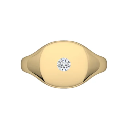 14K Gold Signet Ring With Diamond Yellow Gold